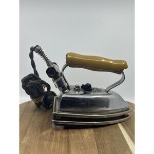 Vintage American Beauty Electric Iron No 66AB Chrome Adjustable Heat Control USA